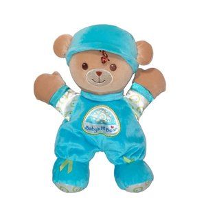 2008 Fisher Price Baby's First Bear Rattle Blue Stuffed Plush Toy 11"